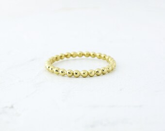 14K gold tiny dots ring, slim dots gold ring, delicate balls ring, beady gold  ring