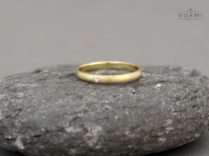 Wedding plain diamond solid yellow gold band ring, brushed rose gold diamond wedding plain band ring, satin finish image 5