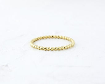 14K gold tiny dots ring, slim dots gold ring, delicate balls ring, beady gold  ring