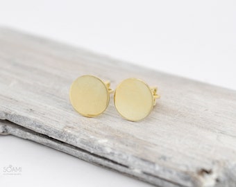 14k solid gold dots studs, minimalist circle dots stud earrings, flat plain round studs