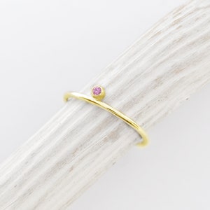 Delicate 14k solid gold pink sapphire ring, stacking gold ring, pink sapphire gold ring, promise gold sapphire ring