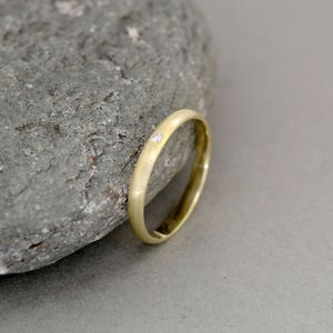 Wedding plain diamond solid yellow gold band ring, brushed rose gold diamond wedding plain band ring, satin finish image 6