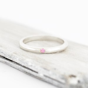 925 sterling silver band ring, pink sapphire silver ring, minimalist pink gem silver ring, pink sapphire simple band ring