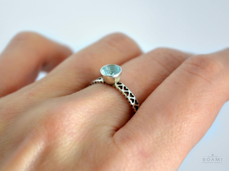 silver ring blue stone blue topaz ring Silver Blue topas ring silver heart ring