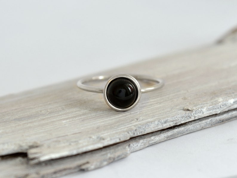 14k solid gold black onyx ring, statement gold black gem ring, black gem gold ring image 7