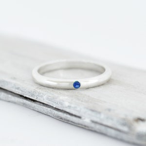 925 sterling silver band ring, sapphire silver ring, minimalist silver ring, sapphire simple band ring