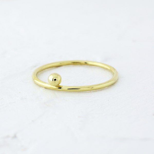 14k solid gold delicate one ball ring , slim gold ring, thin rose gold ring, gold ring with ball, tiny gold ring