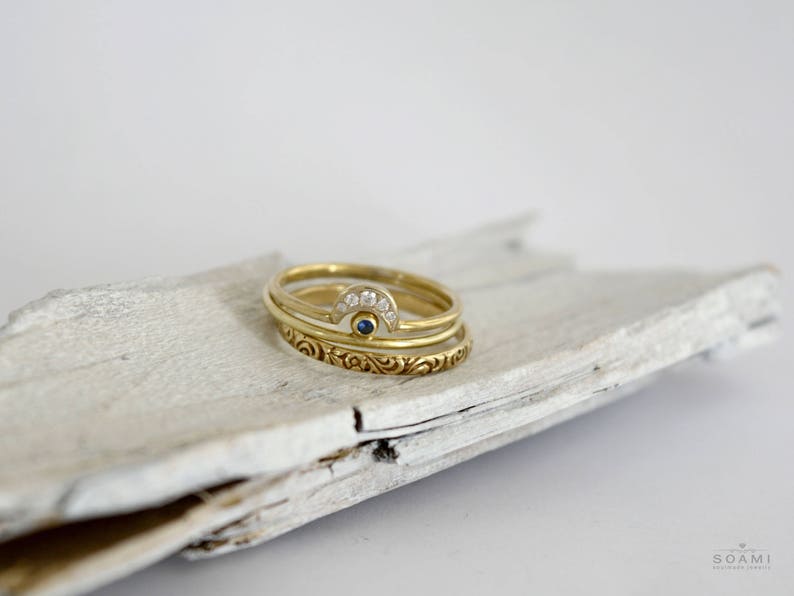 Stacking solid gold half moon rings gold stack half moon rings sapphire stack ring, gold rings set