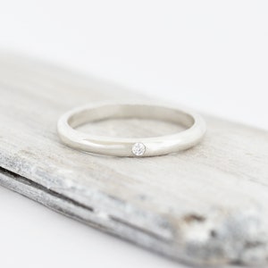 Minimalist Diamond Sterling Silver Band Ring: Rhodium Plated