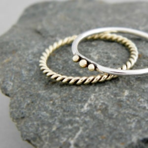 Gold & Sterling Silver Stacking Ring Set: Twisted Band