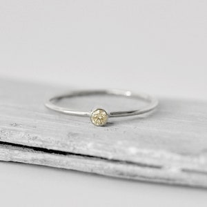 Delicate 14k White Gold Champagne Diamond Ring: Bezel Setting