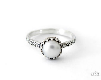 Sterling silver Pearl ring, pearl silver ring, statement pearl silver ring