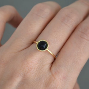 14k solid gold black onyx ring, statement gold black gem ring, black gem gold ring image 5