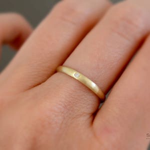 Wedding plain diamond solid yellow gold band ring, brushed rose gold diamond wedding plain band ring, satin finish image 4