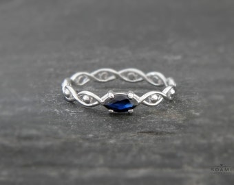 14k solid gold natural sapphire ring, white gold blue gem ring, sapphire gold ring, blue sapphire ring