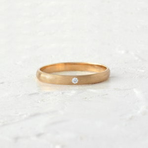 Wedding plain diamond solid yellow gold band ring, brushed rose gold diamond wedding plain band ring, satin finish image 2