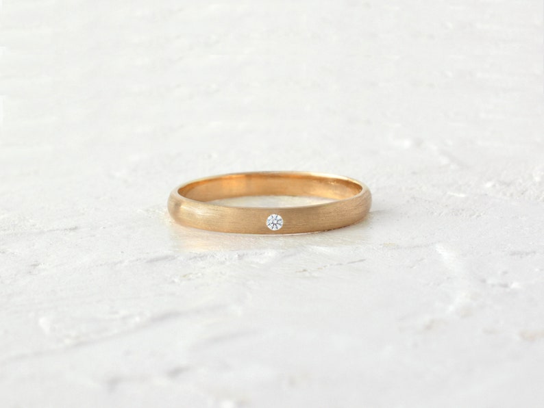 Wedding plain diamond solid yellow gold band ring, brushed rose gold diamond wedding plain band ring, satin finish image 2