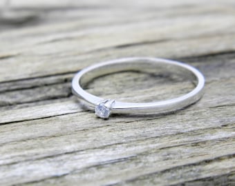 Engagement diamond sterling silver soliter classic ring, promise silver daimond ring, engagement silver ring