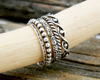 Set of 5 sterling silver stacking ring, silver stackable rings, set of rings, stack rings