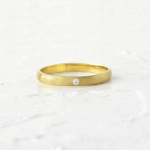Wedding plain diamond solid yellow gold band ring, brushed rose gold diamond wedding plain band ring, satin finish image 1