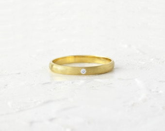 Wedding plain diamond solid yellow gold band ring, brushed rose gold diamond wedding plain band ring,  satin finish