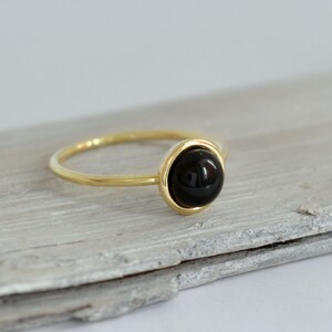 14k solid gold black onyx ring, statement gold black gem ring, black gem gold ring image 2