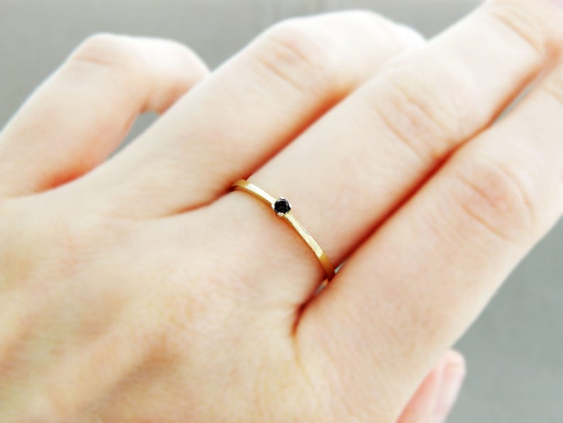 Engagement black diamond solid gold soliter classic ring,promise rose gold black diamond white gold ring, engagement pink gold ring image 4
