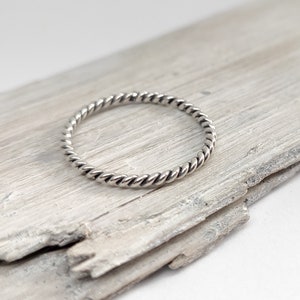 Oxidized Sterling Silver Twisted Ring - Slim Rope Band