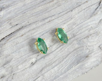 Gold emerald studs, emerald stud earrings white gold, gold emerald studs