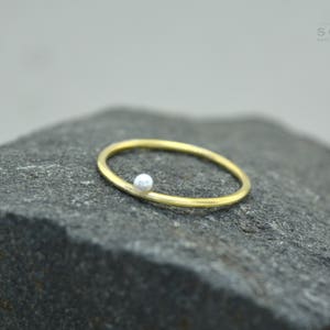 Tiny 14K Solid Gold Ring: Delicate Freshwater Pearl