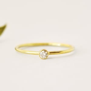 Delicate gold diamond ring, Engagement diamond solid gold  ring, bezel gold diamond ring, engagement gold ring