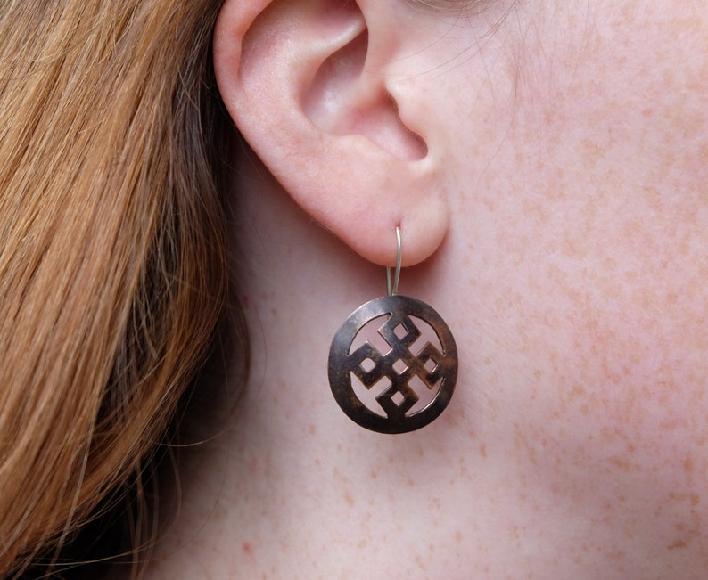 Oxidized Copper Japanese Endless Knot Earring Etsy