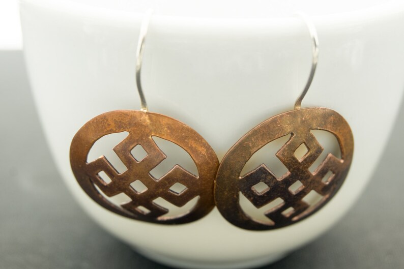 Oxidized Copper Japanese Endless Knot Earring Etsy