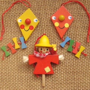 YOU CHOOSE vintage Christian Ulbricht kite or scarecrow wood ornament - West Germany Volkskunst erzgebirge ornament fairy garden doll prop