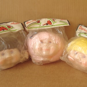 YOU CHOOSE vintage Darice  Cabbage Patch-style Sweet Dreams doll head - 4" - yarn hair - blond, brunet, pink hair doll head + hands set