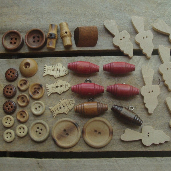 35+ mixed wood buttons for craft and upcycle