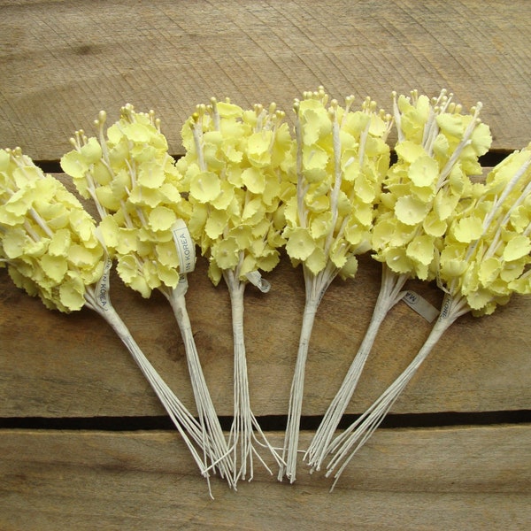 6 bunches yellow lily of the valley millinery flowers - vintage, made in Korea - 5" stems - 12 stems in each (72 stems total)