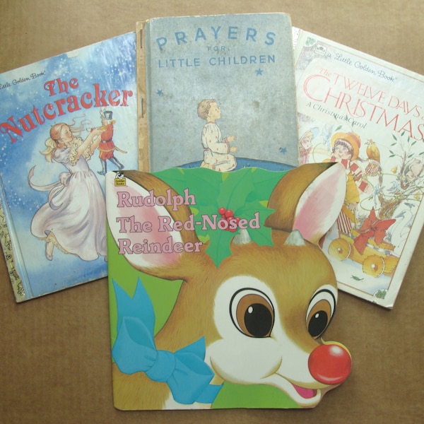 4 vintage kids book lot - Christmas Nutcracker, Rudolph the Red-Nosed Reindeer, Twelve Days of Christmas, Prayers for Little Children