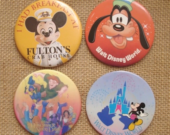 YOU CHOOSE large vintage Disney pin - almost 3" diameter - Fulton's Crab House, Hunchback of Notre Dame lenticular, Goofy, Disney Castle