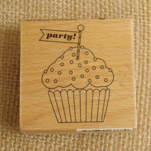 Party cupcake stamp - 2&quot; x 1 1/2&quot; - Studio G, 2015 - Birthday party rubber cupcake embellishment, scrapbook, junk journal, cardmaking craft