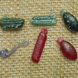 YOU CHOOSE vintage glittery plastic charm - 3/4&quot; to 1&quot; - tub, football, harmonica, pipe, knife - cracker jack toy, gumball machine prize