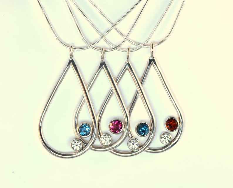 Sterling Teardrop Pendant with Gemstones PE661