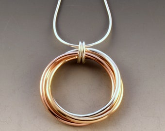 PE606 - Tri-color Sterling/14k Goldfill Triple Link Pendant - Large