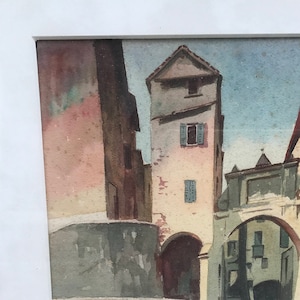 Watercolor of Menton, 1940s by Pierre Jaillet