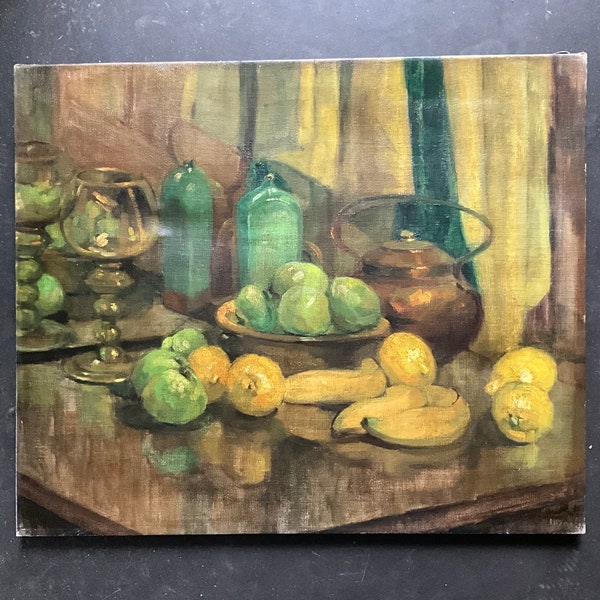 Peinture à l’huile sur toile , nature morte avec fruits