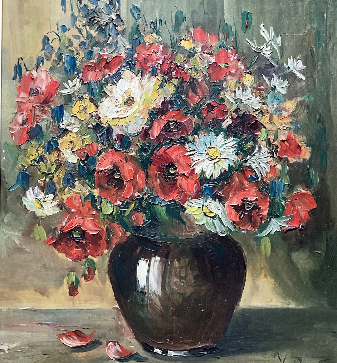 Oil Painting on Canvas, Bouquet of Flowers in a Vase. - Etsy
