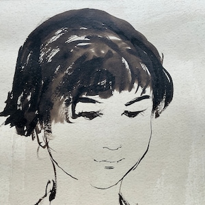 Encre sur papier par Zvi Arman, portrait d’enfant.
