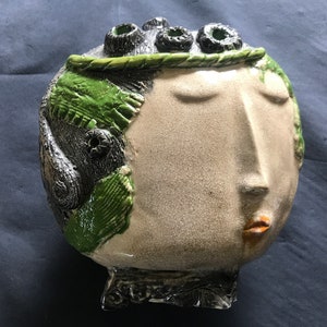 Ceramic vase, circa 1980, woman&#39;s face