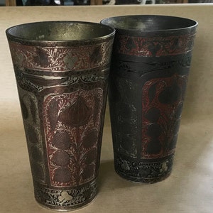 Indian vase, engraved and painted, lassi container