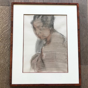 Carboncillo y acuarela sobre papel, rostro de mujer de semiperfil, Georges Van Zevenberghen imagen 1